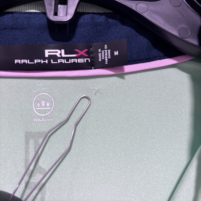 RLX Ralph Lauren Performance Polo Shirt Blue Stripe Wicking Men's Medium FLAW gallery