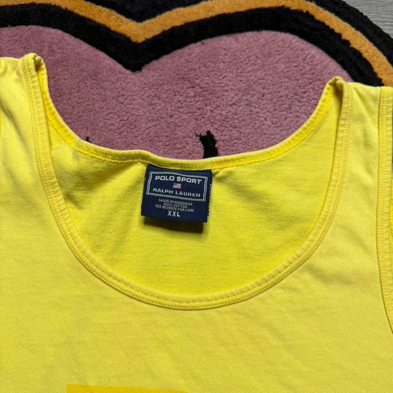 Vintage 90’s Ralph Lauren Polo Sport Graphic Logo Tank Top Shirt 2XL Yellow gallery