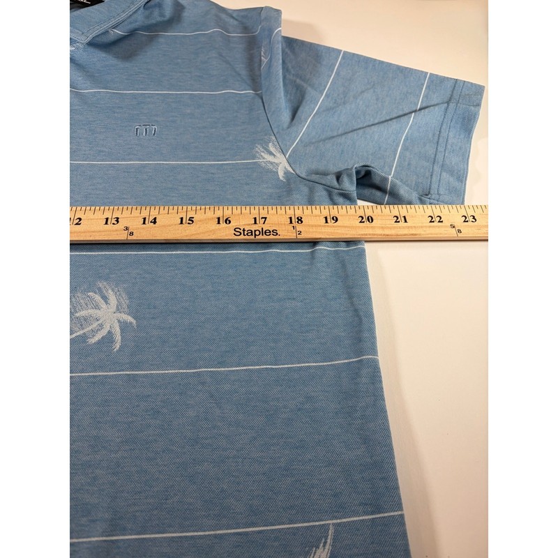 TravisMathew Men’s Medium Blue Striped Golf Polo Shirt Performance Casual gallery