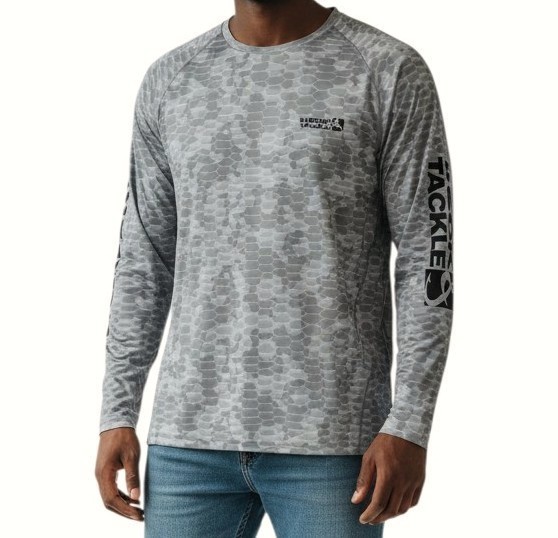 Hook & Tackle Water Shirt Mens Large Gray Camo Scales Fishing Long Sleeve Top gallery