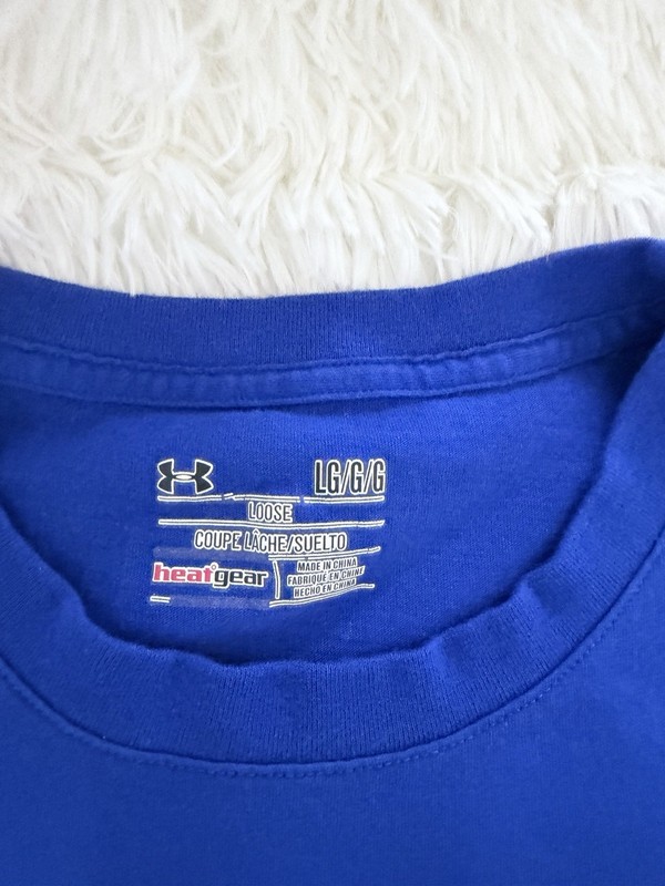 Under Armour HeatGear Men's L Blue Loose Lightweight Graphic Logo Tee Shirt gallery