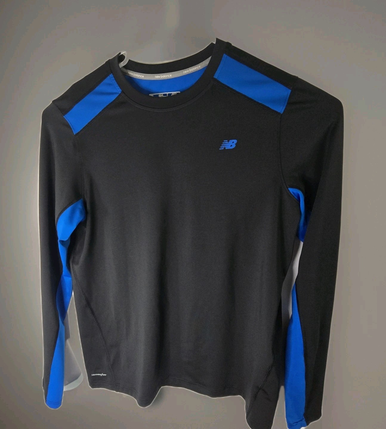 New Balance Shirt Mens Large Blue/ Black LS Lightning Dry Running Athletic Top gallery