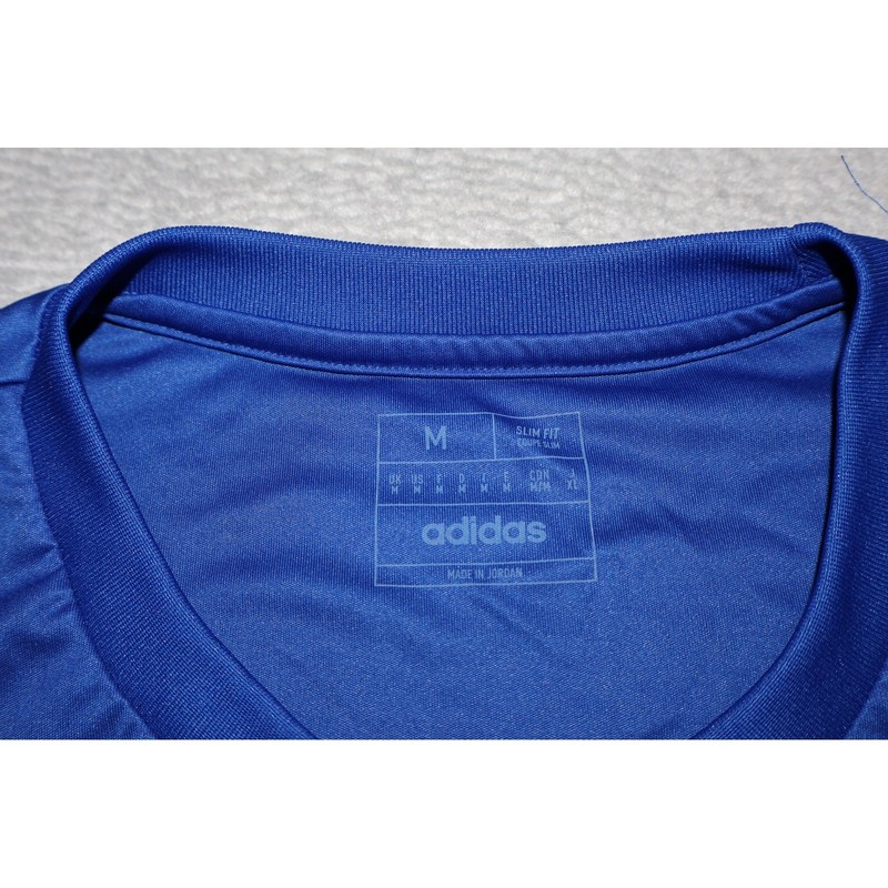 Adidas Soccer Jersey Shirt Mens Medium Blue Slim Fit Short Sleeve 3-Stripes gallery