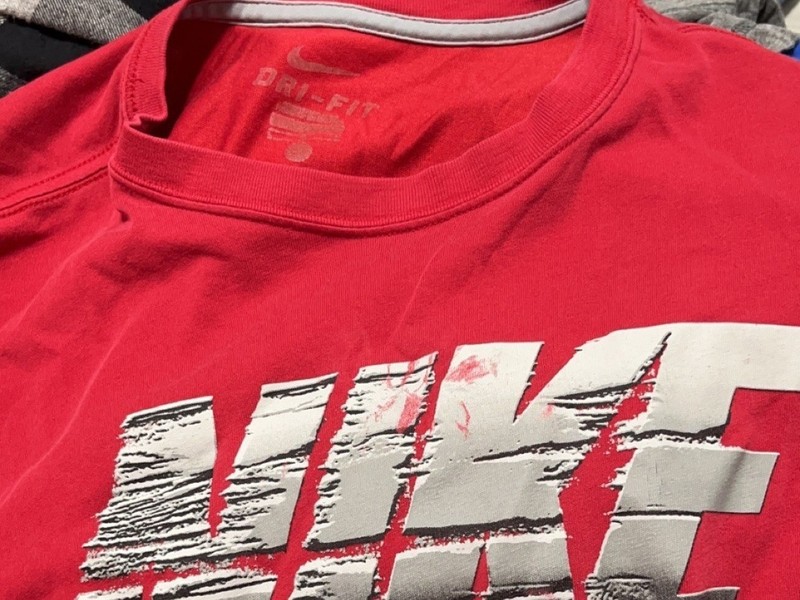 Nike Dri-Fit Red T-Shirt with White and Black Logo (Large) Some wear on logo gallery