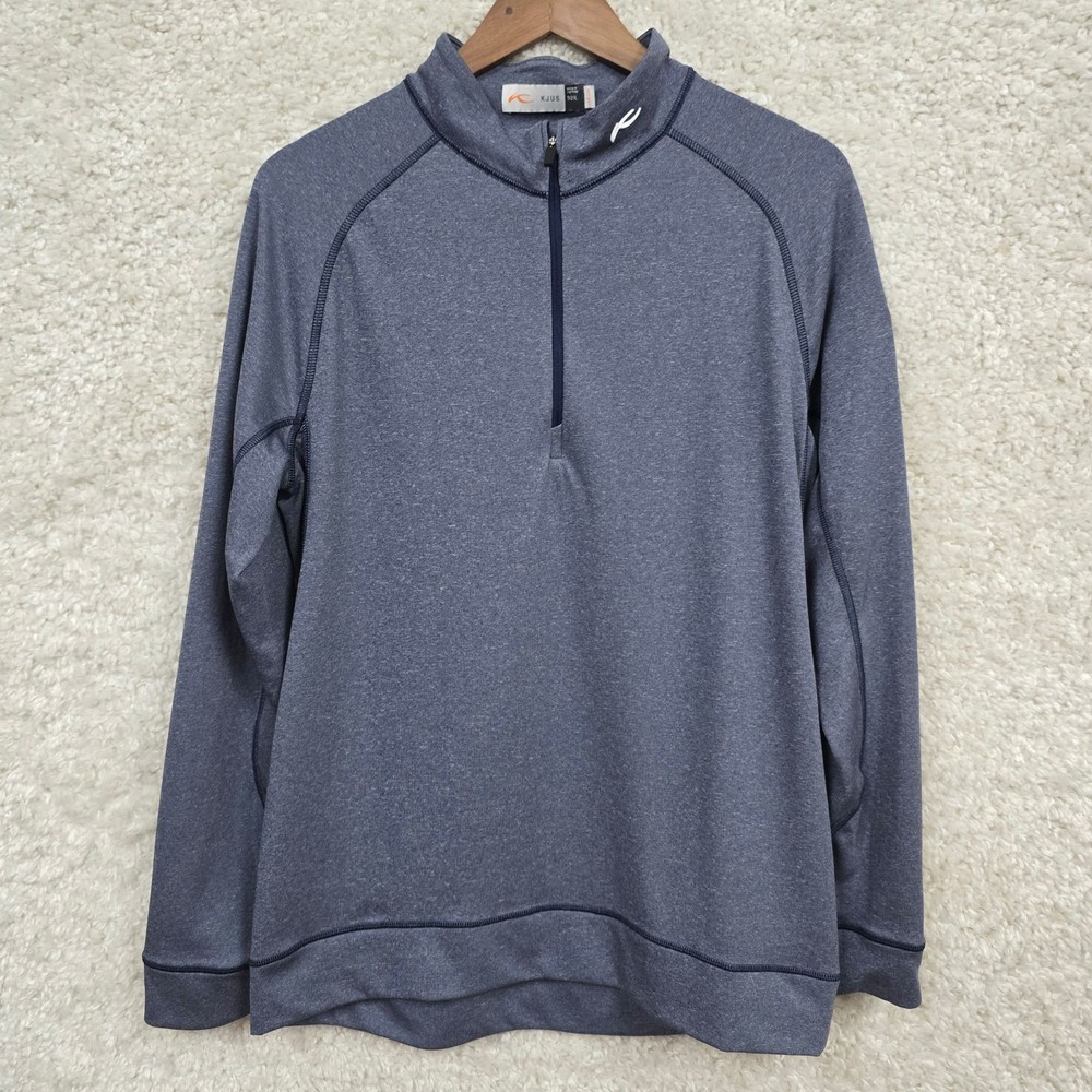 KJUS Keano Pullover Mens L Half-Zip Long Sleeve UPF50+ Blue Performance Top