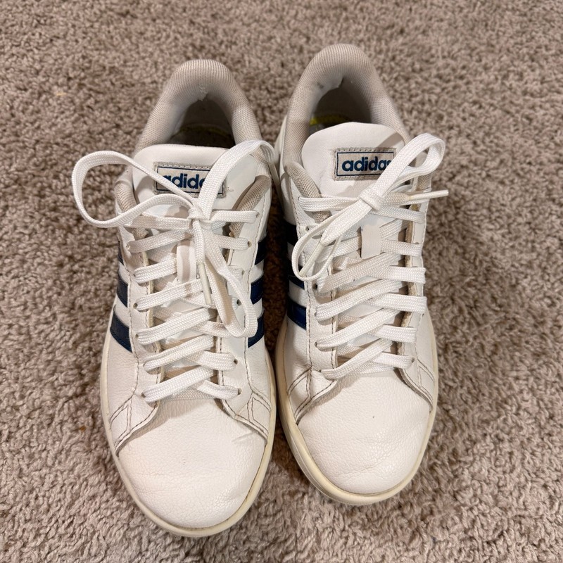 Adidas Grand Court White Blue Stripe Casual Sneakers Womens Size 7.5 EUC gallery