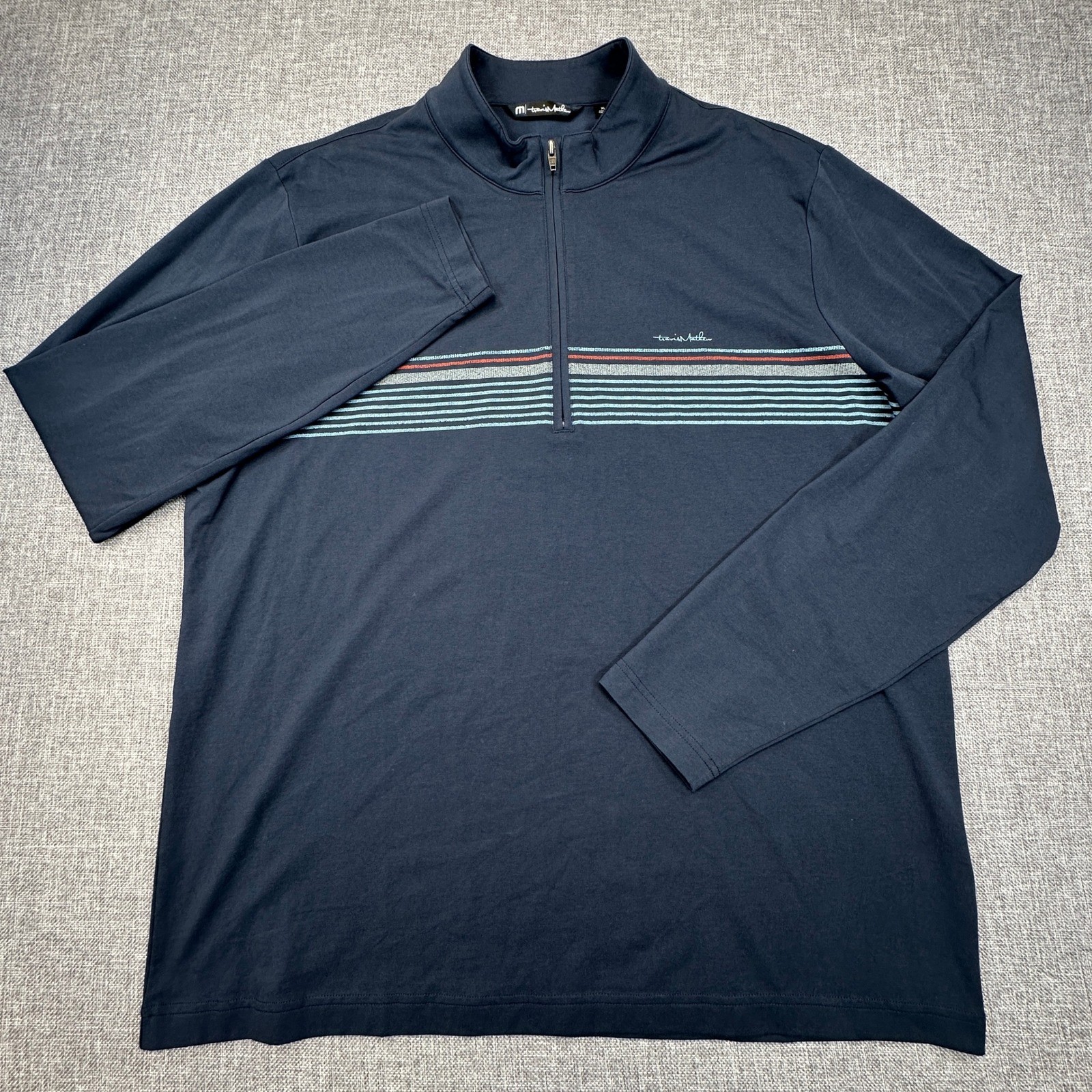 TravisMathew Make Music Golf Pullover Men XL Navy Blue 1/4 Zip Long Sleeve Shirt gallery