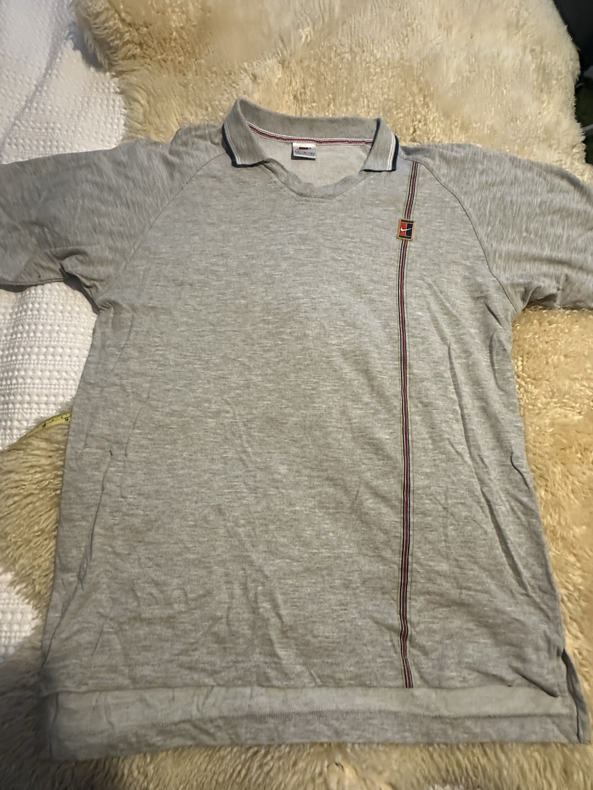 Nike Pete Sampras 1997 Challenge Court Tennis Grey Polo Swoosh Stripes Agassi gallery