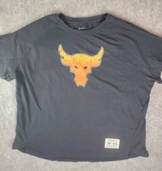 Under Armour Project Rock Shirt Mens Small Black Iron Paradise Bull Gym Training