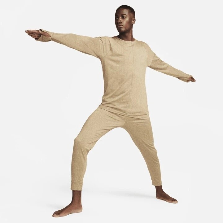 MEN'S SIZE SMALL Nike Yoga Dri-FIT Crew Long Sleeve Khaki Beige Shirt FB7775-247 gallery