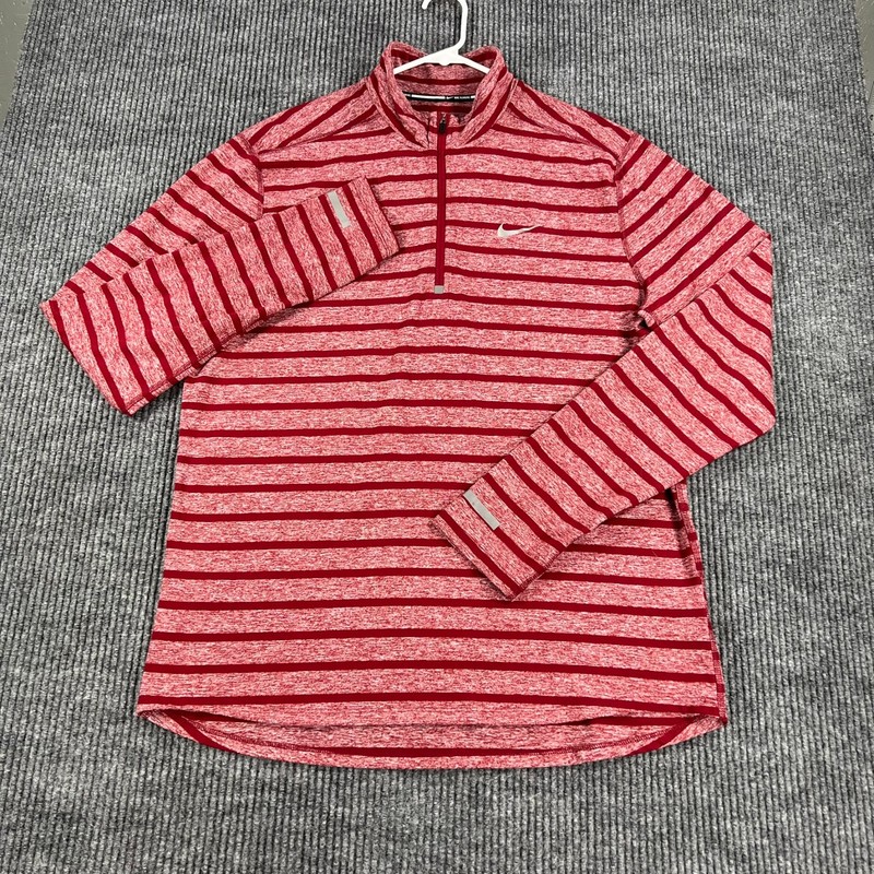 Nike Pullover Shirt Mens Large Red Striped Long Sleeve 1/4 Zip Dri Fit Run Golf gallery