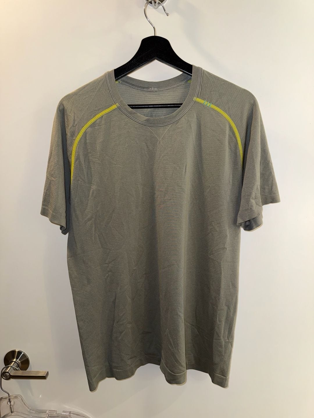 Lululemon Metal Vent Tech Short Sleeve Shirt Gray with Neon Yellow Contrast Stit gallery