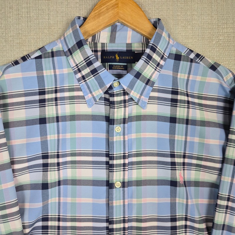 POLO RALPH LAUREN PERFORMANCE Size 2XL Mens Button Down Shirt Wicking Plaid gallery