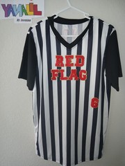 Referee “Red Flag” Pullover Jersey Shirt Black White Striped. Medium- Custom