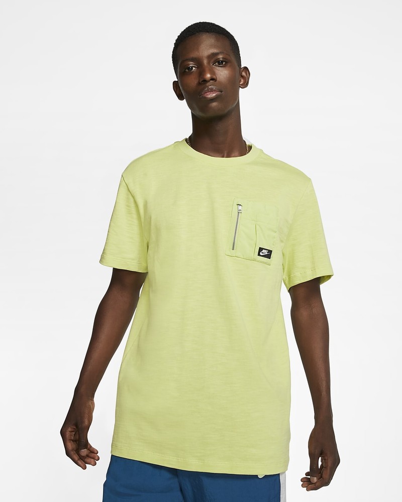 NEW Nike Sportswear Men's Short-Sleeve Zipper Pocket Tee - Limelight Green - L