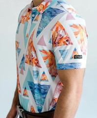 NEW Yatta Golf size Large Polo Shirt Virginia Breeze Blue Orange Multi on White