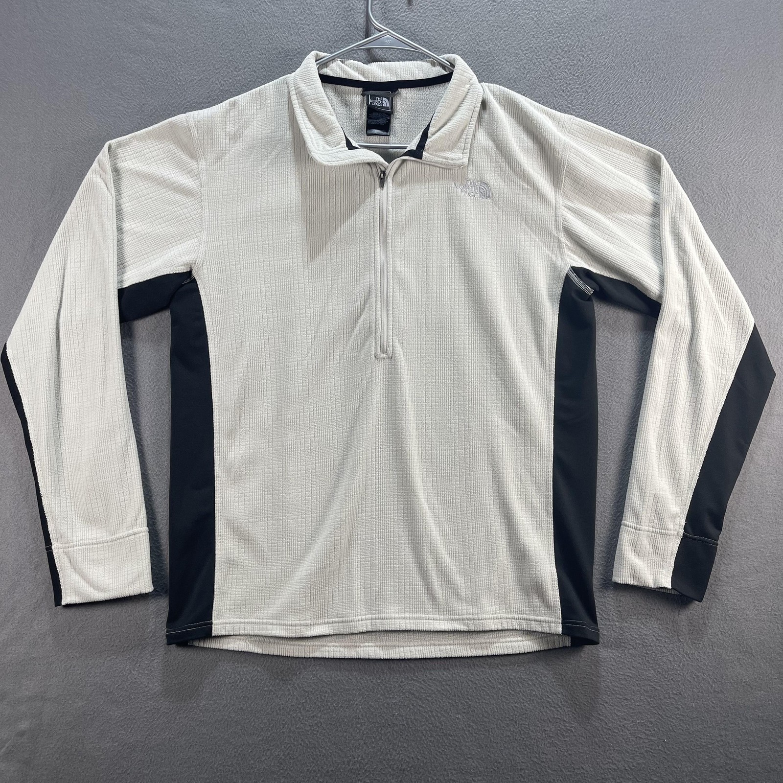 The North Face Sweater Mens Large Beige Black Quarter Zip Fleece Waffle Pullover gallery