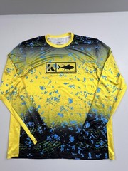 KOOFIN Shirt Mens Medium Yellow Long Sleeve Offshore Fishing Performance Graphic