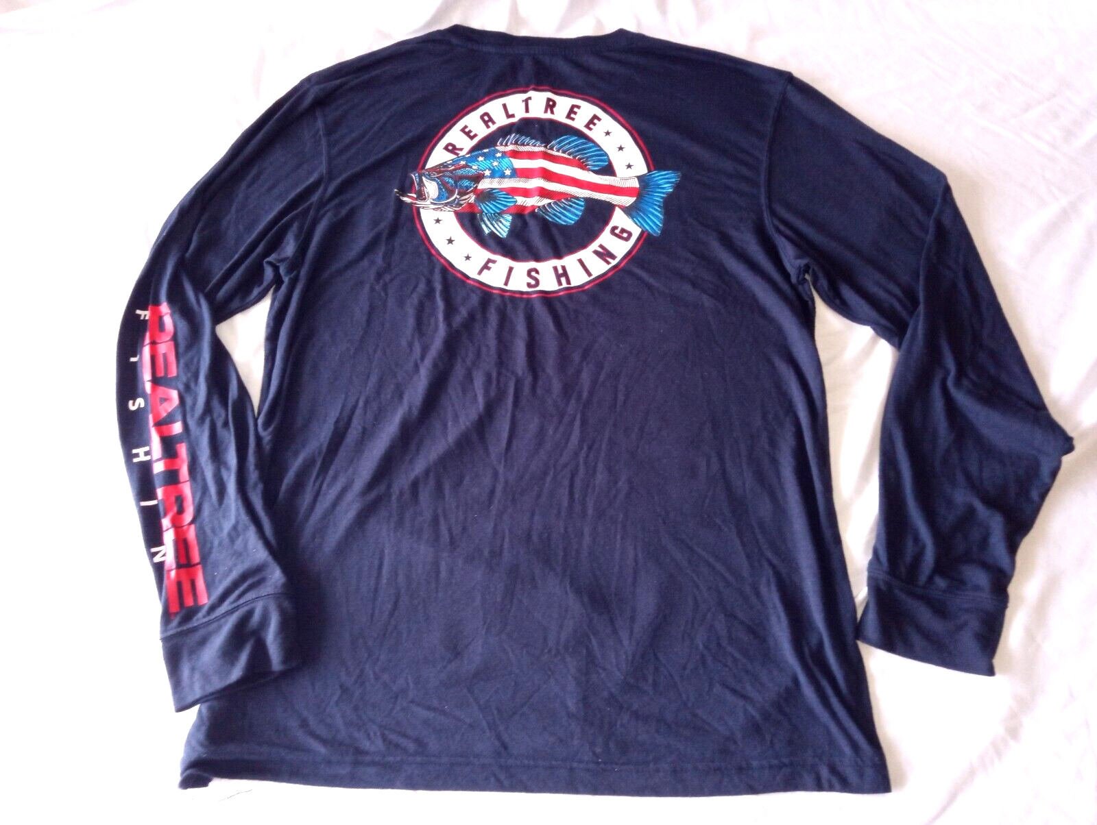 Realtree Fishing Sport Shirt XL American Flag Blue Stretch Active Dry Wicking gallery