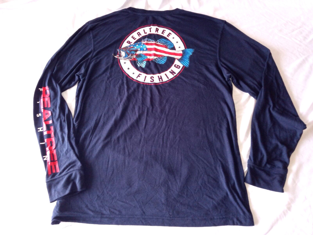 Realtree Fishing Sport Shirt XL American Flag Blue Stretch Active Dry Wicking
