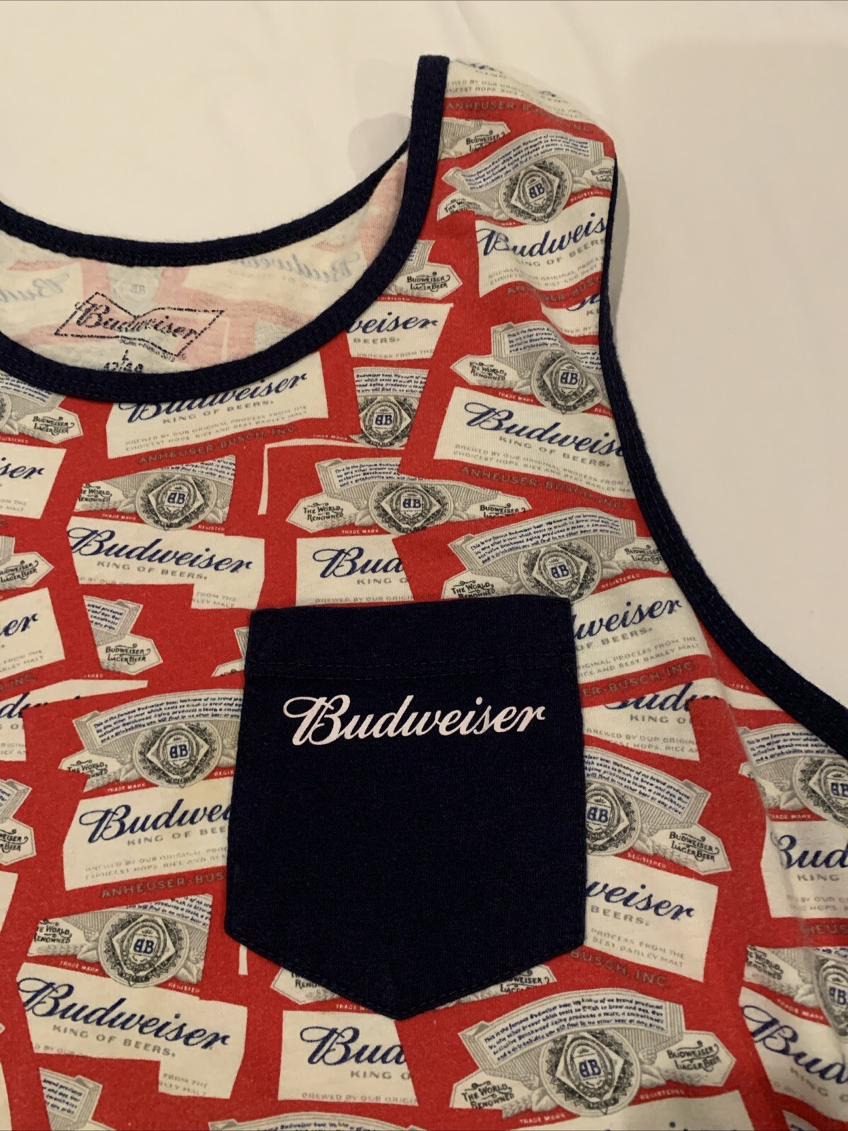 Budweiser Summer Tank Top Bud AOP Retro Label All Over Print King of Beers Sz L gallery