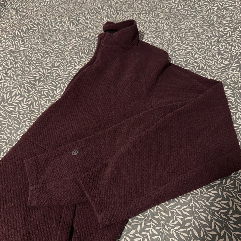 LULULEMON At Ease 1/2 Zip LARGE Pullover Textured Double Knit Heathered Cassis gallery