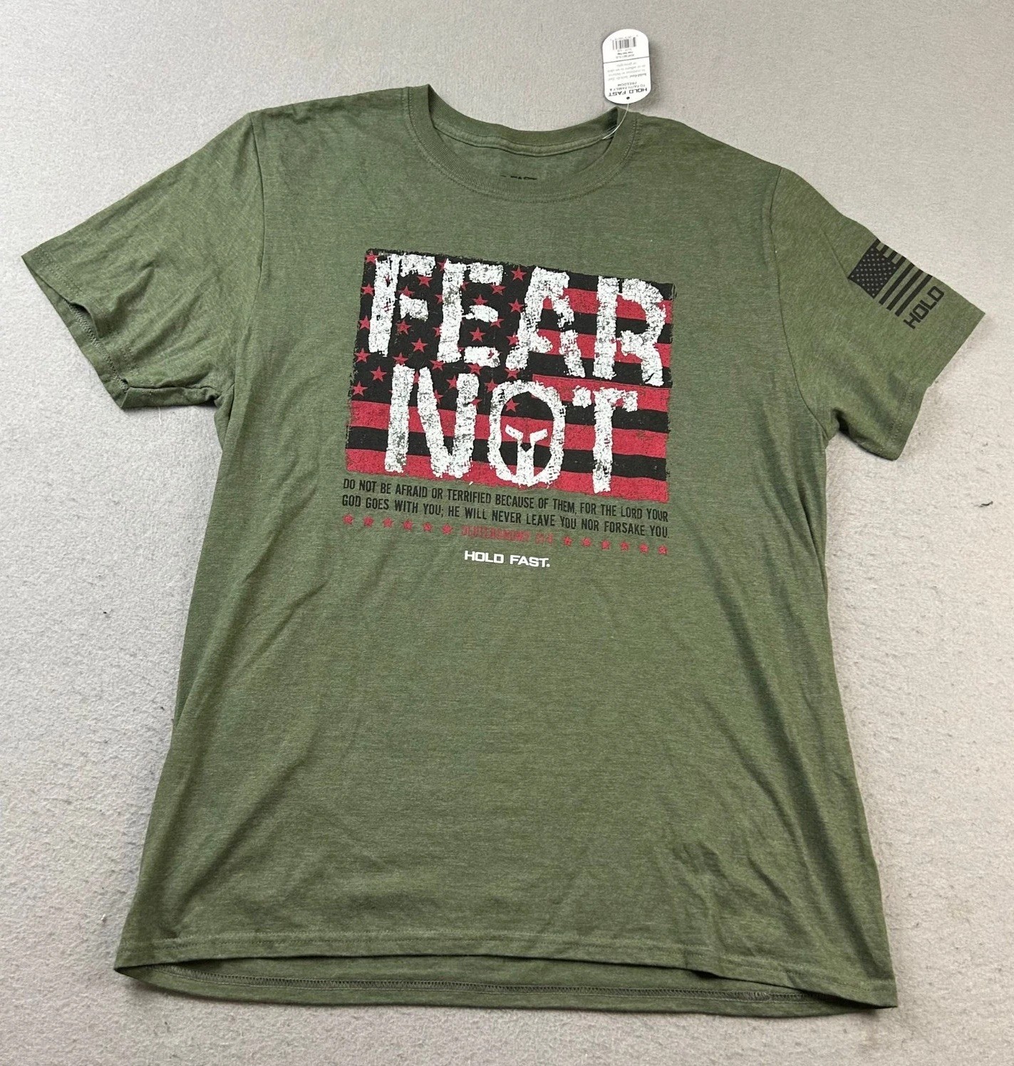 Hold Fast Fear Not Shirt Mens Large Green Short Sleeves Graphic US Flag Tee NWT gallery