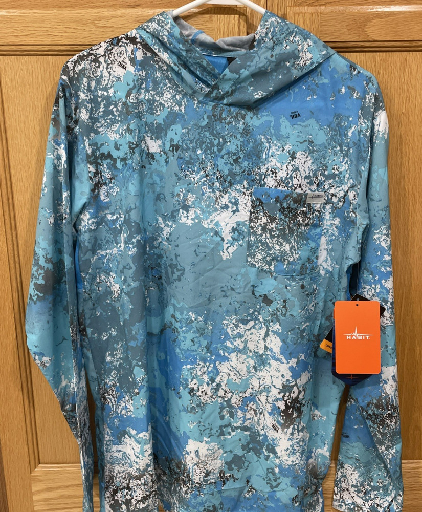 Habit Men's Size Small UPF 40+ UV Protection Hooded Performance Layer Veil Camo