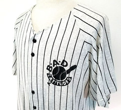 Vtg 90s BIKE Baseball Jersey Men’s XL FIRST PITCH Gray Blue Striped USA EUC *