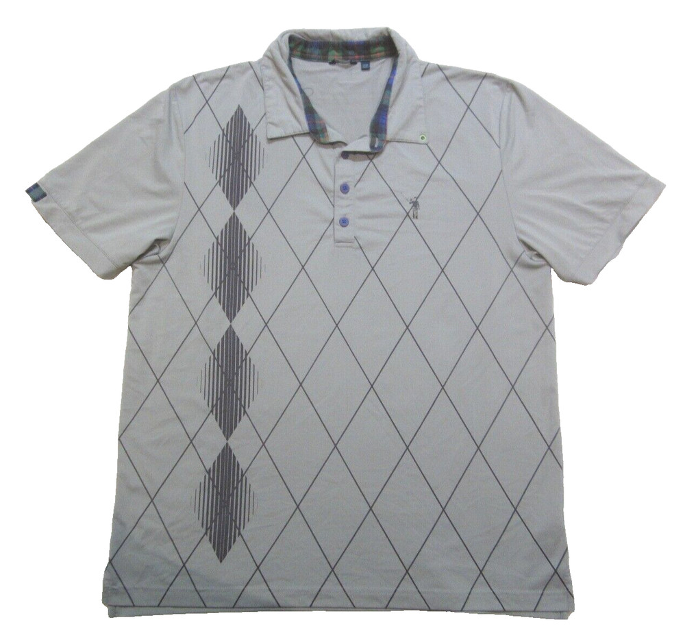 William Murray Golf Gray Argyle Print Polo T-Shirt Size Large EUC