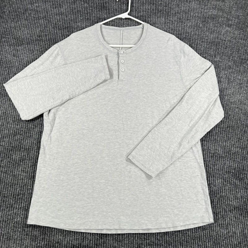 Lululemon Henley Shirt Mens Large Gray Long Sleeve Casual Comfort Outdoor Active gallery