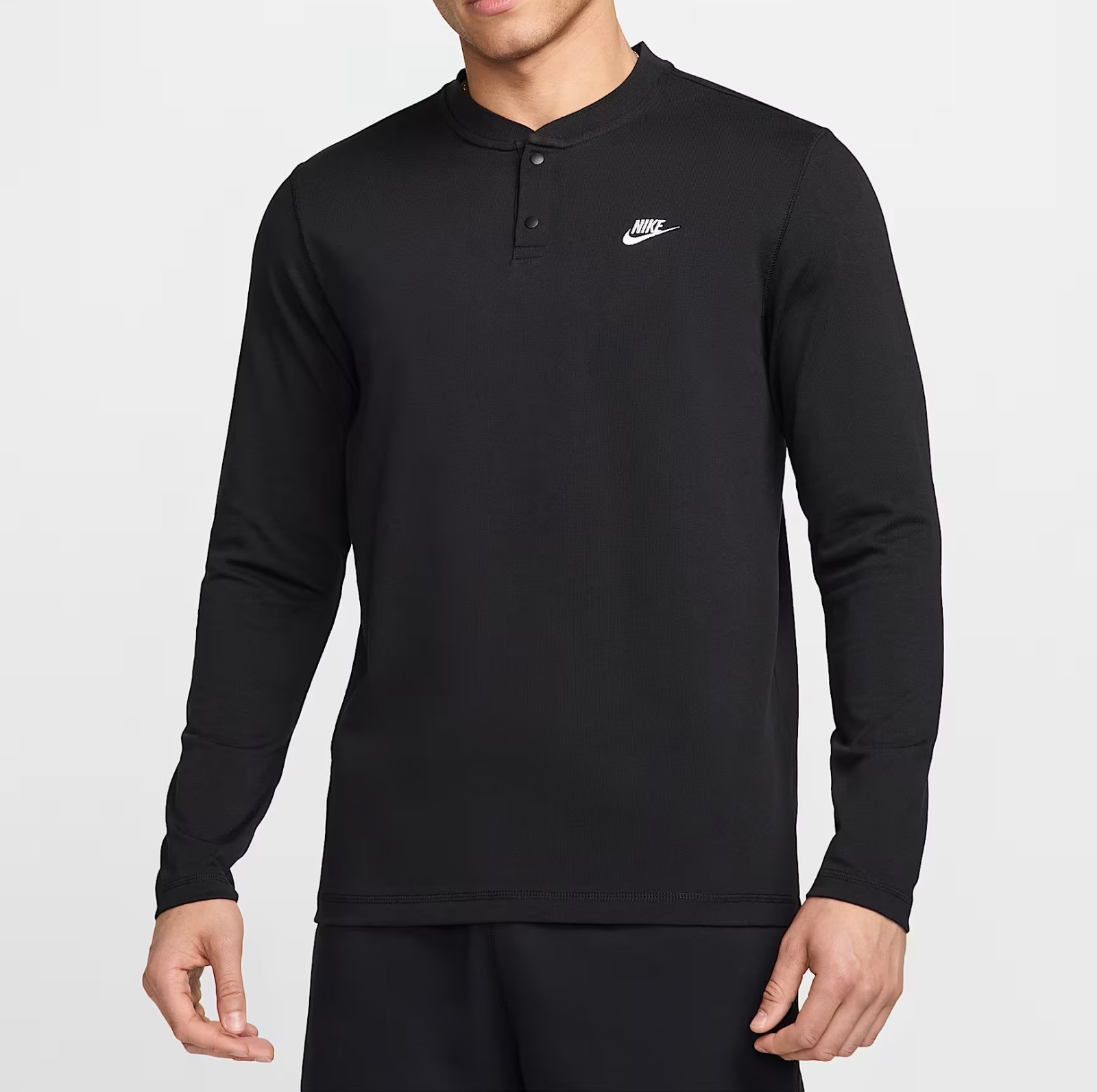 Nike Club Henley Long Sleeve Embroidered Nike Swoosh Black Men's Sz S FZ6630-010 gallery