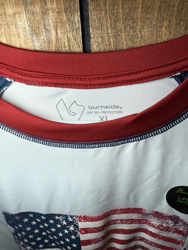 NEW NWT Burnside SS American Flag Patriotic Shirt Men’s XL UPF 30% Protection gallery