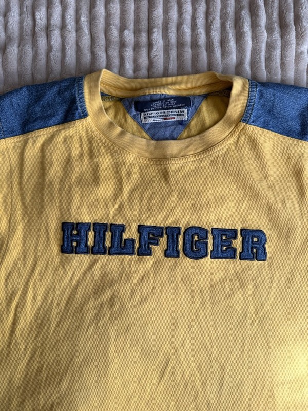 Vtg Y2K 2003 Hilfiger Denim Men Yellow Vintage Tank Top M 100% Cotton Blue Logo gallery