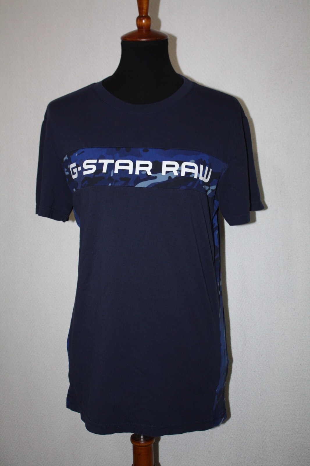 G Star Raw Sz S Dark Blue Knit Spell Out T-Shirt Blue Camo Accents gallery
