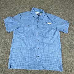 Magellan Outdoors Shirt Mens XL Blue Fish Gear Short Sleeve Fishing Vented