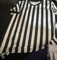 Men’s Black/White Striped Breathable Polyester Crew Neck T-Shirt L Basketball