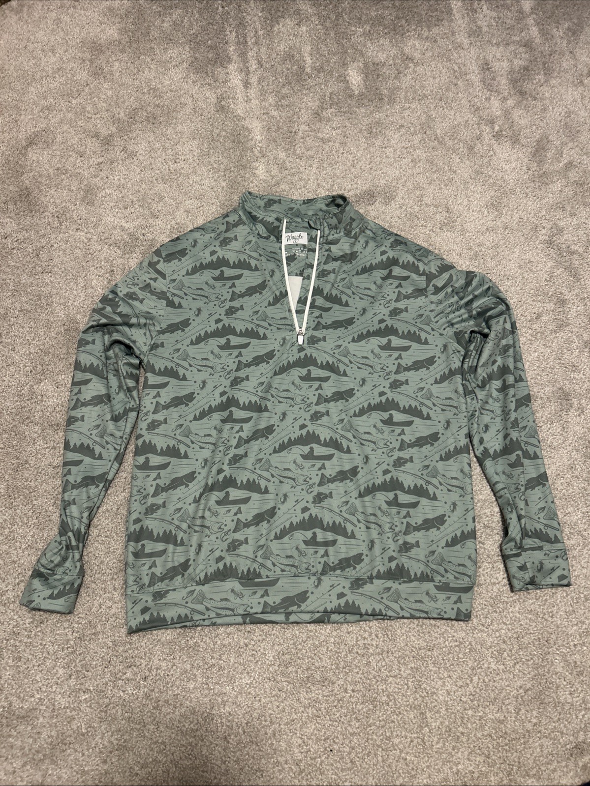 Waggle Golf 1/4 Zip Pullover Size Large Green Performance Fly Fishing gallery
