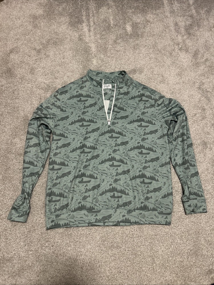 Waggle Golf 1/4 Zip Pullover Size Large Green Performance Fly Fishing