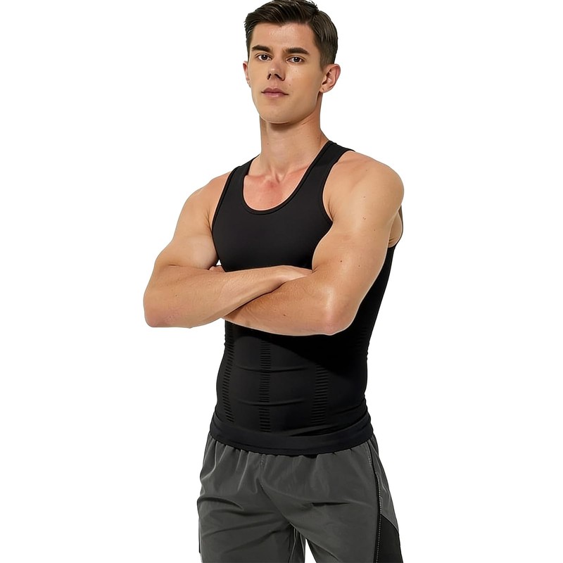 NIEEHBEGST 1 Pack Black Men Compression Tank Top Slimming Body Shaper Shirt T... gallery