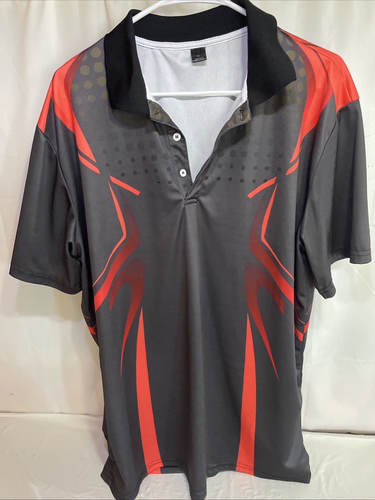 Athletic Men’s Shirt Short Sleeve Geometric Black Gray Orange Size XL gallery
