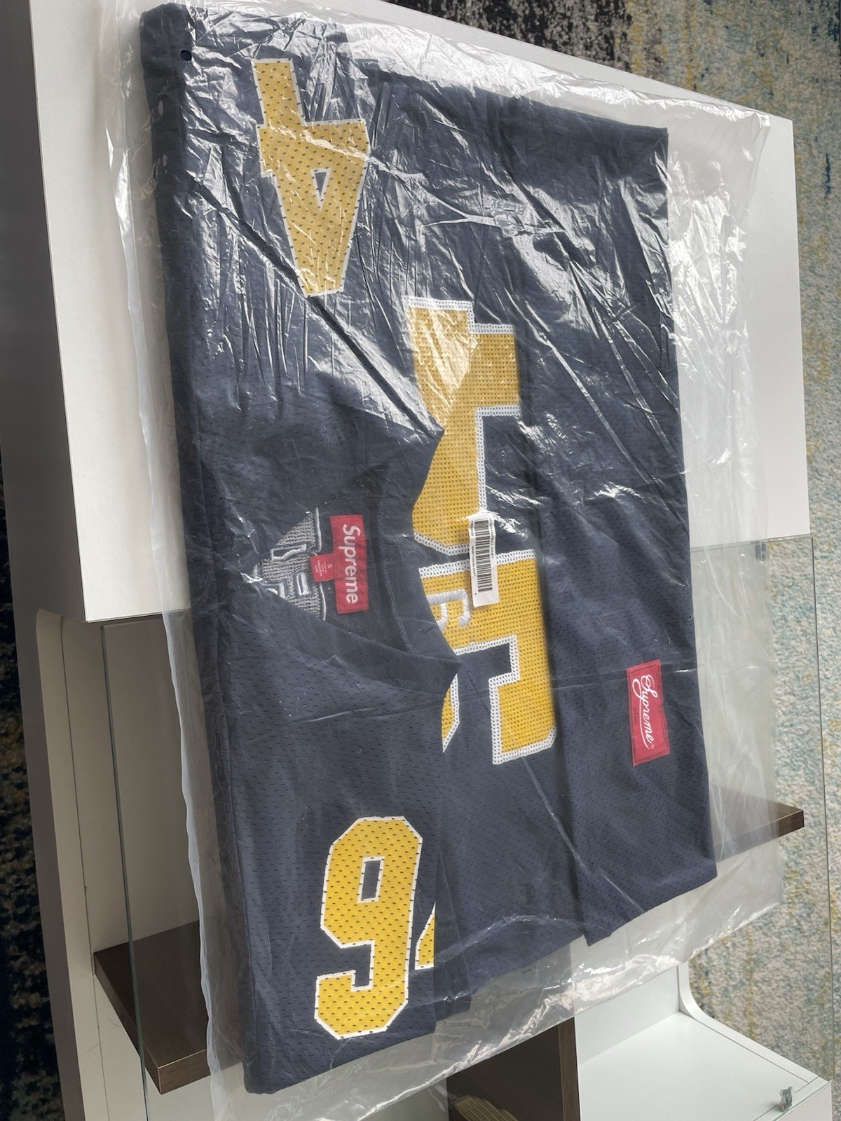 Supreme FW25 Mesh Sequin Football Jeresy Navy Size Small In hand gallery