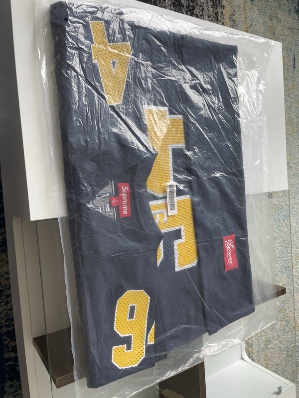 Supreme FW25 Mesh Sequin Football Jeresy Navy Size Small In hand gallery