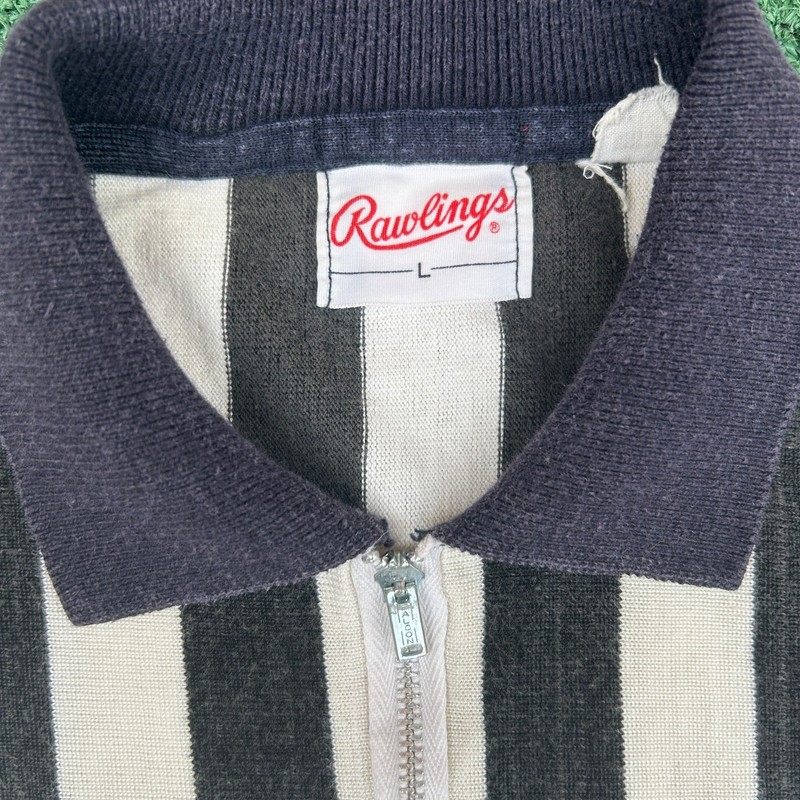 Vintage Rawlings Referee Jersey 60s 70s Black White Striped Quarter Zip Shirt L gallery