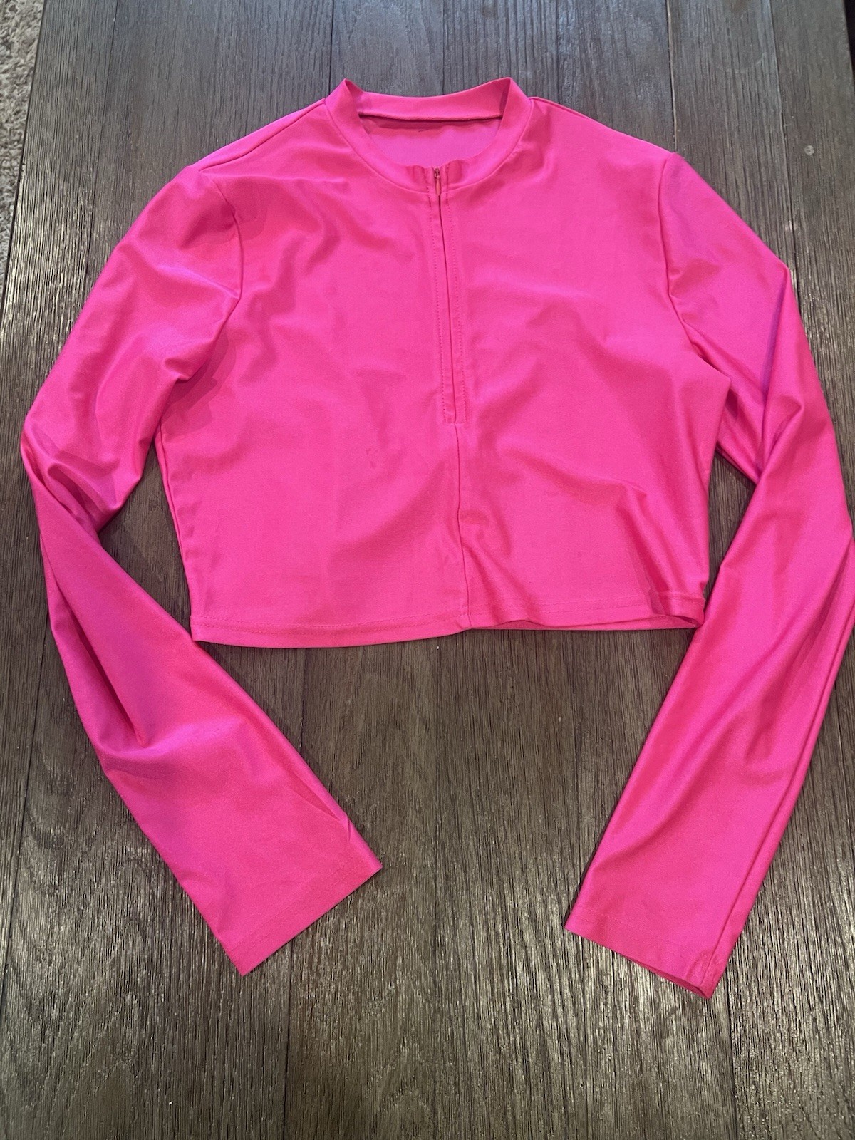 Mens Rave Pride Shiny Spandex Lycra Tight Cropped Compression Shirt Large Pink gallery