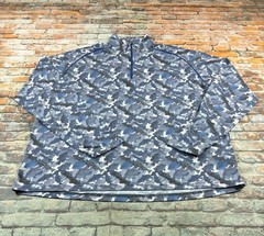Orvis Pullover Mens XL Blue Gray Quarter Zip Fish Camo Print Long Sleeve Fishing