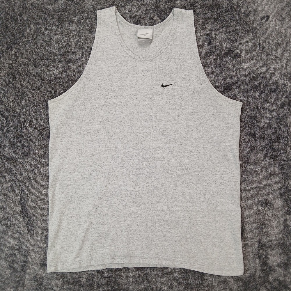 Vtg Y2K Nike Shirt Mens Medium Gray Made USA Athletic Tank Top Swoosh Logo