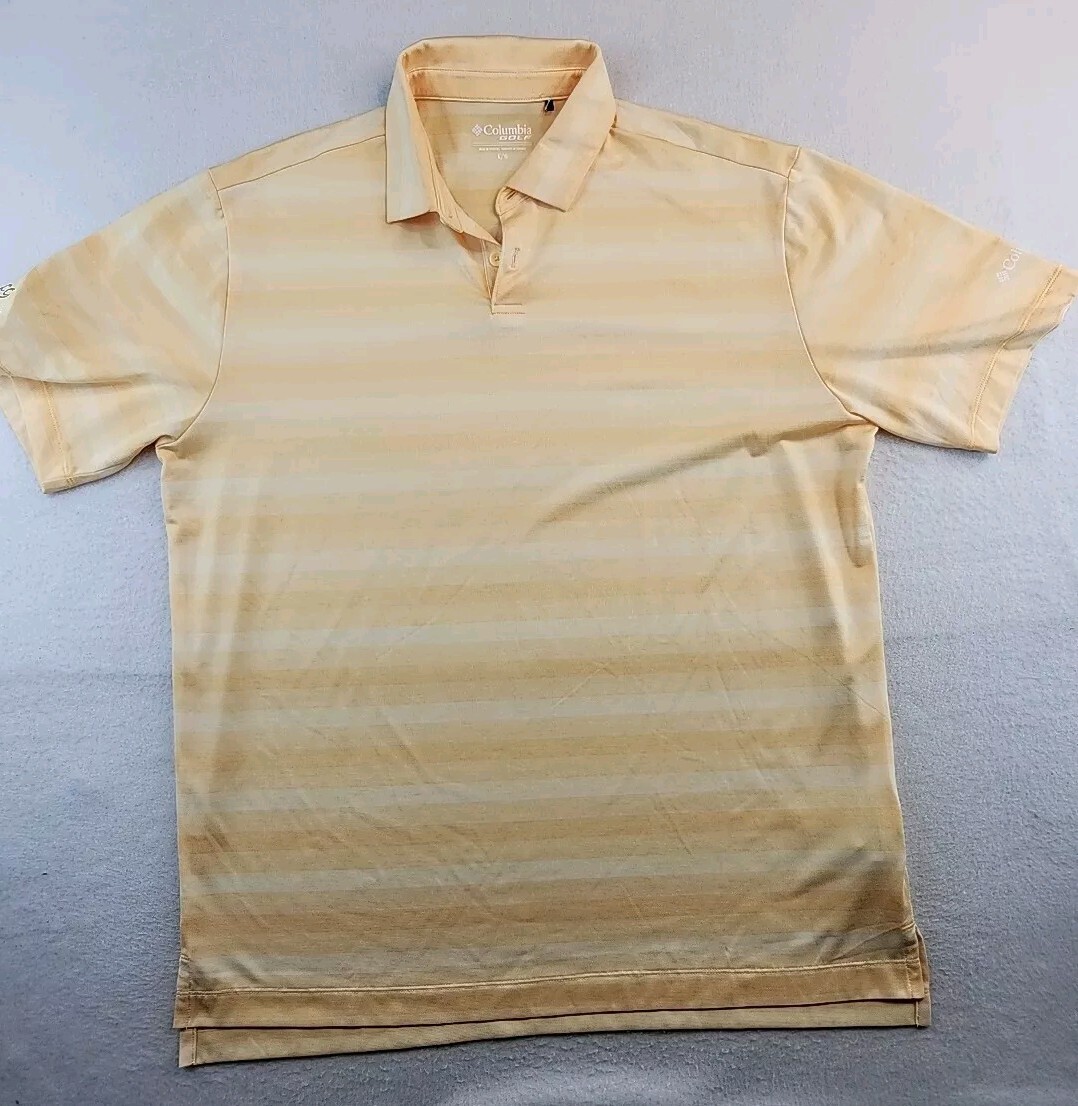 Columbia Golf Rockport CC Logo Yellow Striped Polo Shirt Mens Large Lightweight gallery