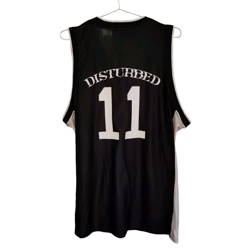 Rare Vintage Disturbed Black & White Basketball Nu Metal Band Jersey - Large gallery