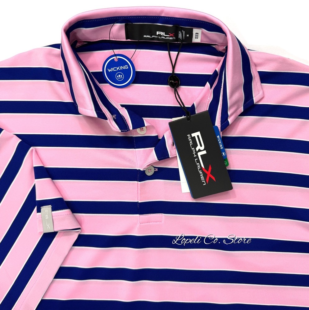 Ralph Lauren RLX Pink Blue Stripe Polo Shirt Performance Golf M - XL